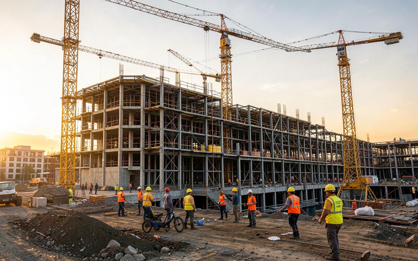 Construction site at golden hour